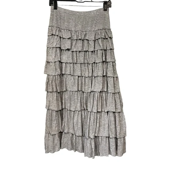 Soft Surroundings Gray Tiered Ruffle Maxi Skirt, Sz Petite S - Picture 3 of 14